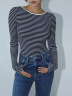 Open Back Stripe Long Sleeve Bodysuit