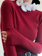 Solid Long Sleeve Floral Knit Top