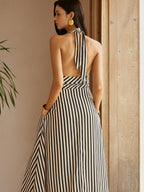 Stripe Backless Pockets Dress