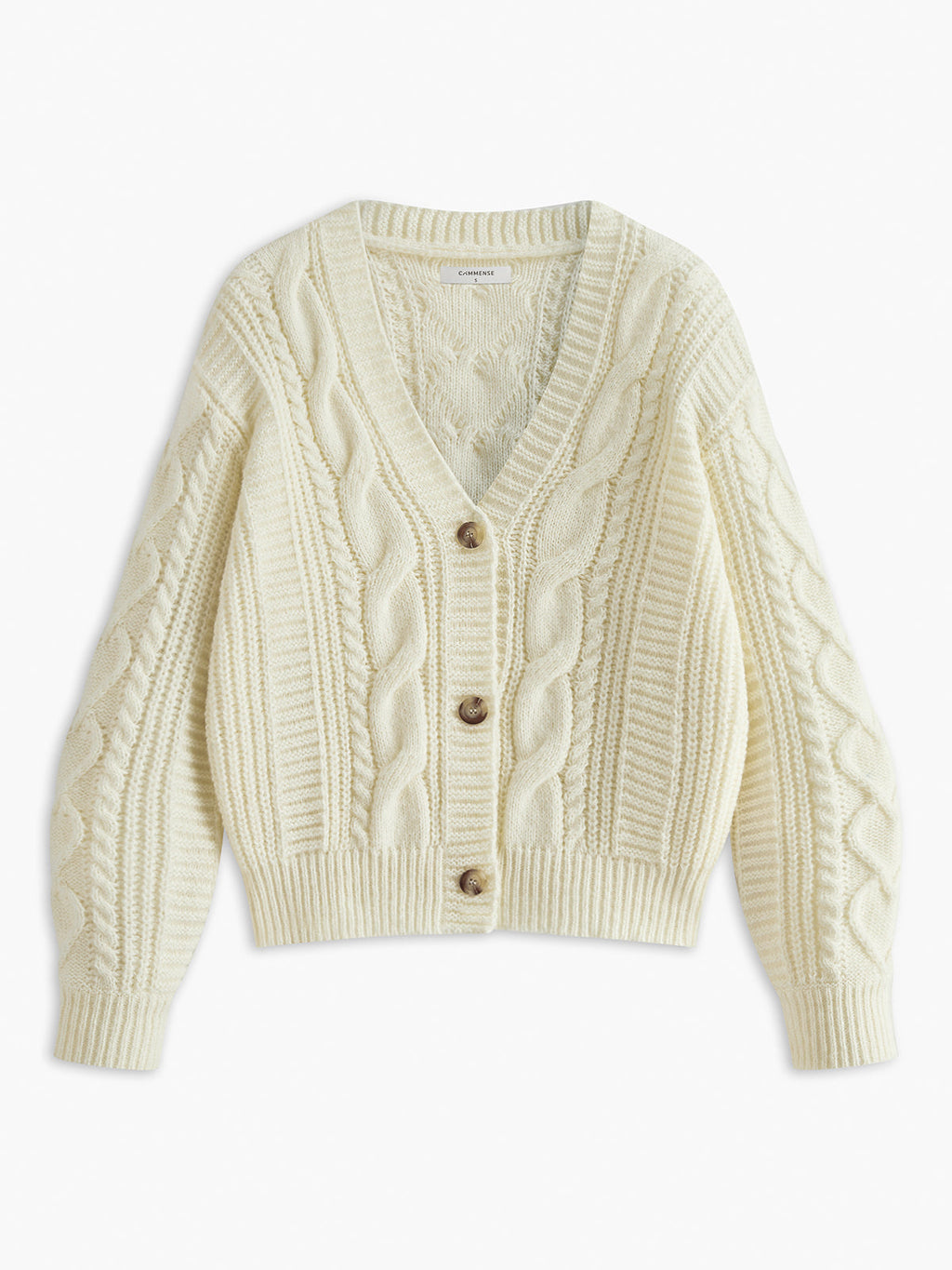 V-Neck Button Mechanism Cable Cardigan