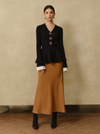 Contrast Cuff Ruffle Knit Top