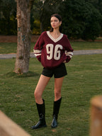 V-Neck Contrast Binding Sweater