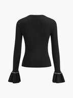 Beaded-Decor Ruffle Knit Top
