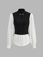 2 in 1 Color Block Metal-Detail Knit Top