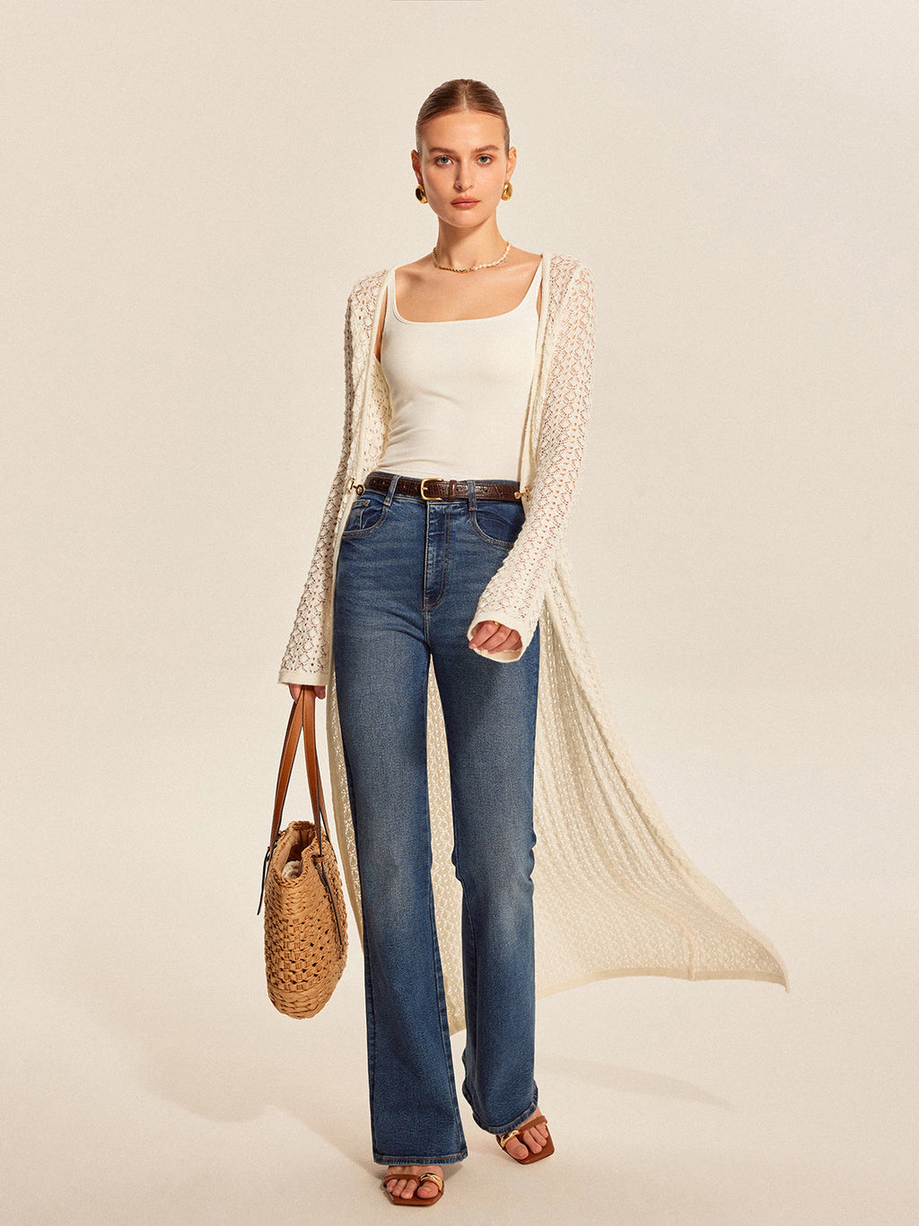 Lace Knit Metal Detail Cardigan