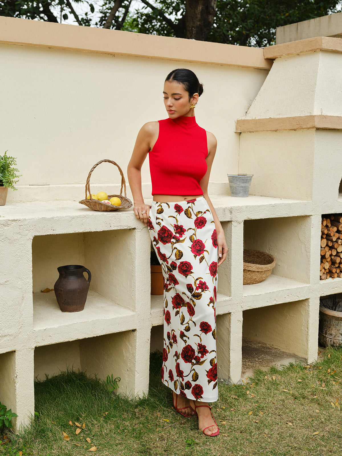 Floral Print High-Waist Skirt