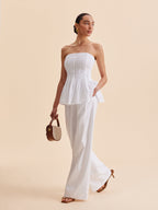 Cotton Mid-Waist Wide-Leg Pants With Pockets
