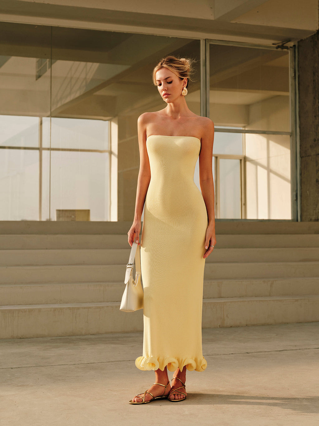Cold-Shoulder Knit Ruffle Dress