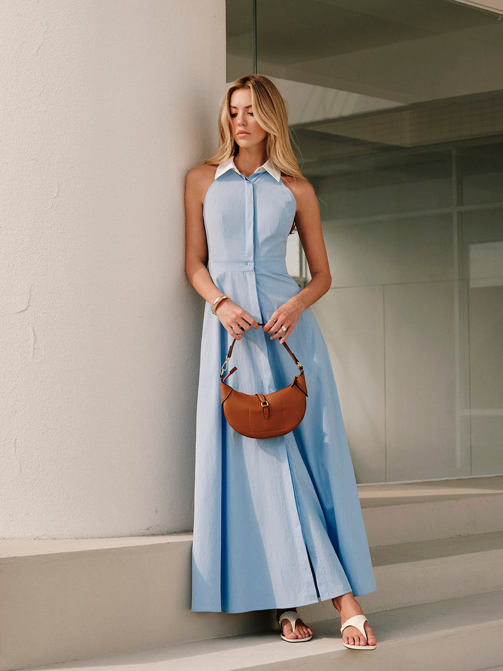 Button Sleeveless Collar Dress