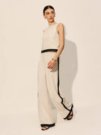 Linen & Cotton Zipper Contrast Binding Pant Set