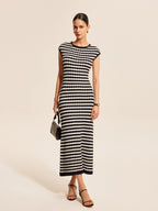 Striped Cap Sleeves Knit Dress