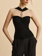 Halter Neck Chain Detail Knit Top