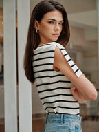 Striped Shawl-Collar Knit Top