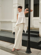 Asymmetrical Mock Neck Sleeveless Top