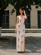 Embroidered Split Knit Halter Dress