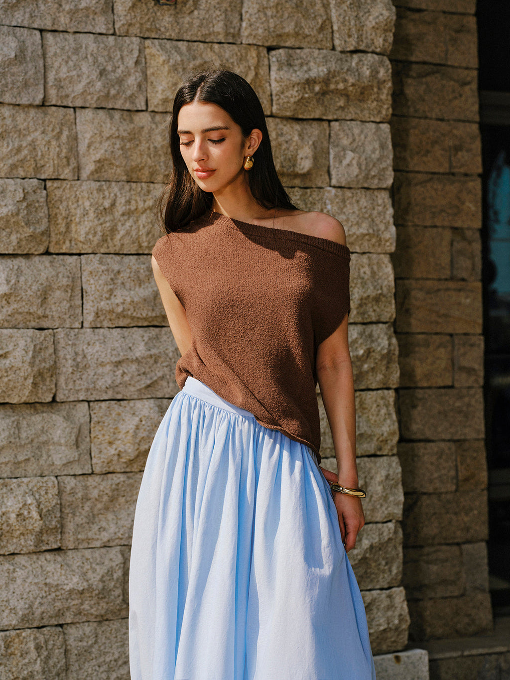 Cotton Off-Shoulder Knit Top