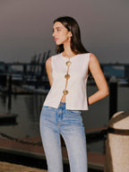 Shell Button Detail Sleeveless Top