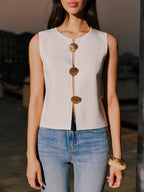 Shell Button Detail Sleeveless Top