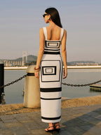 Geometrical Panel Square Neck Sweater Dress