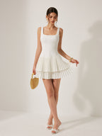 Square Neck Pleated Dress