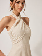 Cotton & Linen Crisscross Neckline Dress