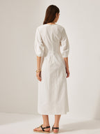 Cotton & Linen Puff Sleeve Dress Without Belt