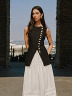 Linen Blend Button-Detail Vest