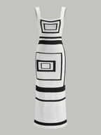 Geometrical Panel Square Neck Sweater Dress
