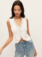 Crochet Floral Detail Knit Vest