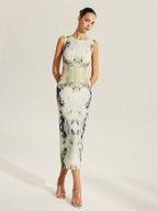 Floral Print Sleeveless Mesh Dress