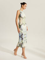 Floral Print Sleeveless Mesh Dress