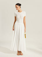 Sheer-Panel Button-Front Knit Dress