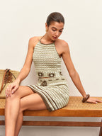 Halter Jacquard Knit Skirt Set