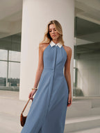 Button Sleeveless Collar Dress