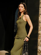Lettuce Trim Sleeveless Knit Skirt Set