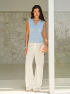 Sleeveless V-Neck Top With Gold Buttons