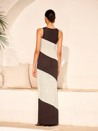 Two-Tone Crochet Front Tie Knit Dress