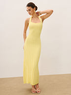 Halter Neck Ribbed Knit Dress