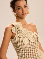 One-Shoulder Floral Crochet Knit Top