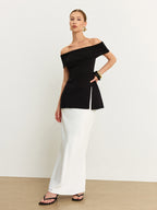 Off-Shoulder Knit Top with Slit