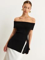 Off-Shoulder Knit Top with Slit