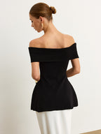 Off-Shoulder Knit Top with Slit