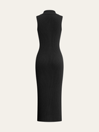 Ribbed Knit Button-Down Midi Dress