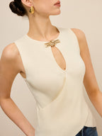 Cut-Out Sleeveless Knit Top with Cross-Over Design