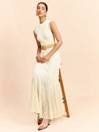 Tulle-Paneled Ruffled Knit Maxi Dress