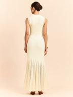Tulle-Paneled Ruffled Knit Maxi Dress