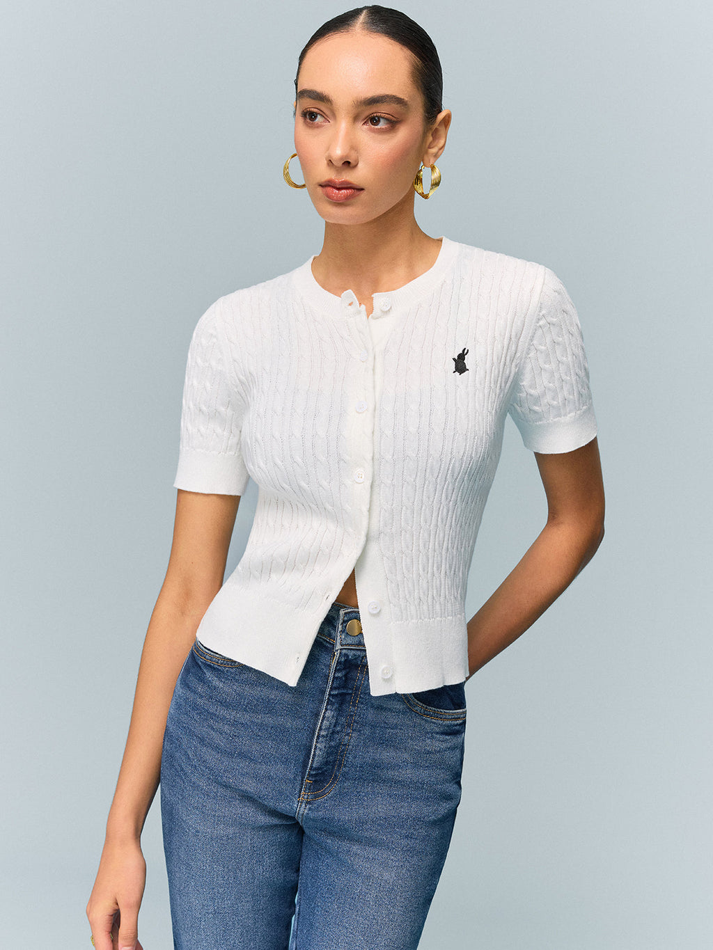 Cable Knit Short Sleeve Top