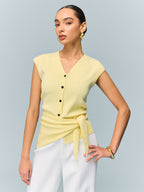 Button Knit Top with Convertible Styling Options