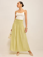 Pleated Linen Smocked Maxi Skirt