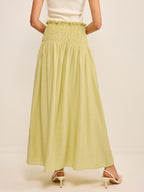 Pleated Linen Smocked Maxi Skirt